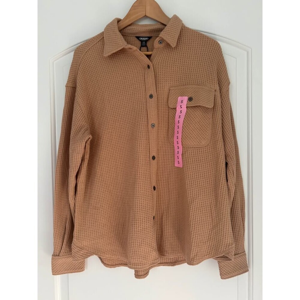 NWT Buffalo David Bitton Women's Size S Camel Waffle Knit Button Down Shirt Shac
